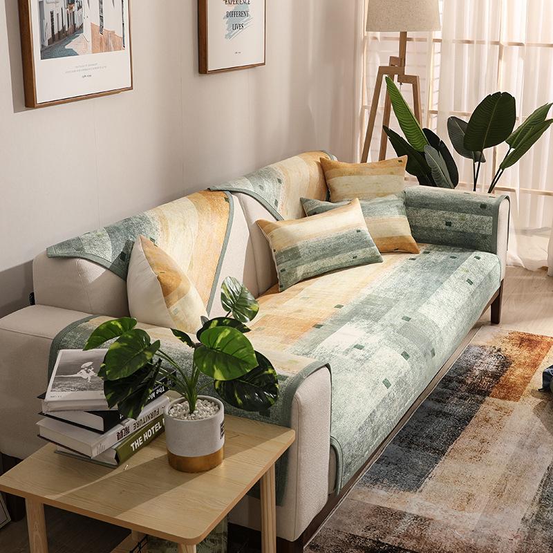 Nordischer leichter Luxus-Sofabezug, Kissenstreifen, Vier-Jahreszeiten-Sofa, Sessel, Rückenlehne, Handtuch, rutschfeste Couch-Abdeckung, 3-Sitzer-Sofabezug