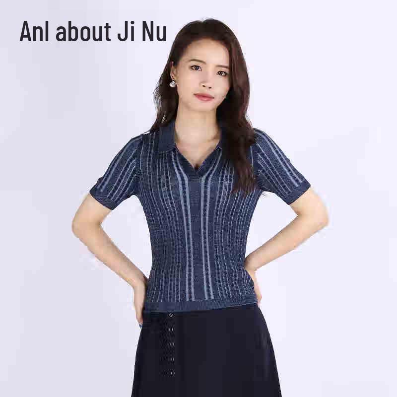 

Женский трикотажный топ с коротким рукавом и V-образным вырезом в полоску 4XL