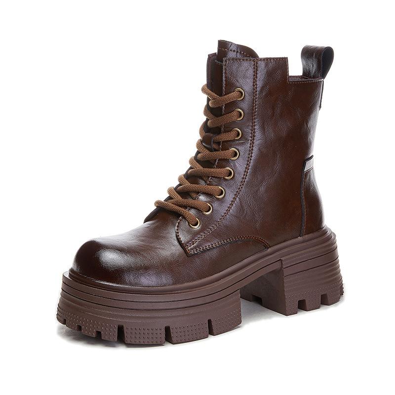 Leather Martin Boots Women's 2025 Autumn and Winter New Women's High-heeled Retro Polished Short Boots Casual Versatile Thin Women's Boots