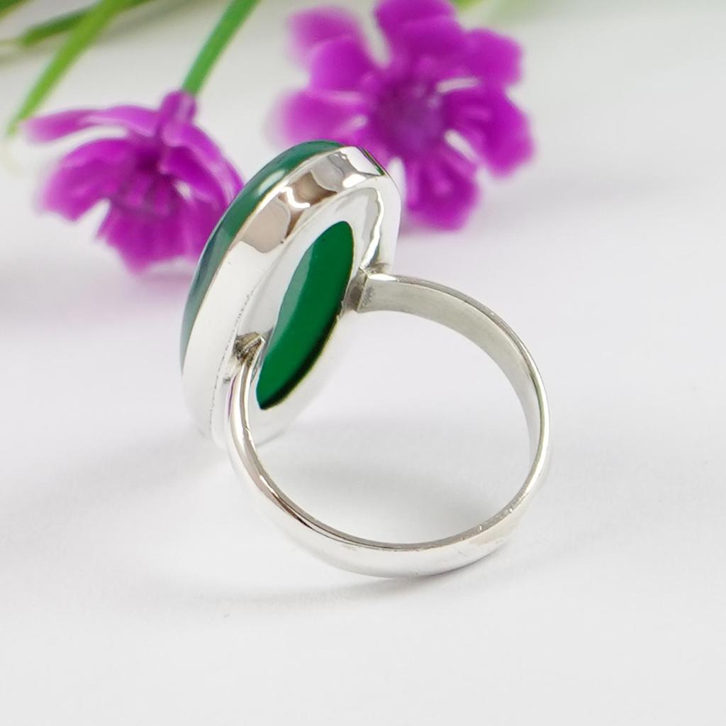 Natural Green Onyx Ring, 925 Sterling Silver Ring, Long Oval Ring, Handmade Ring, Cocktail Ring