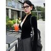 Retro Stand Collar Slim Fit Double Zipper Long Sleeve Women's Waist-Cinching T-Shirt