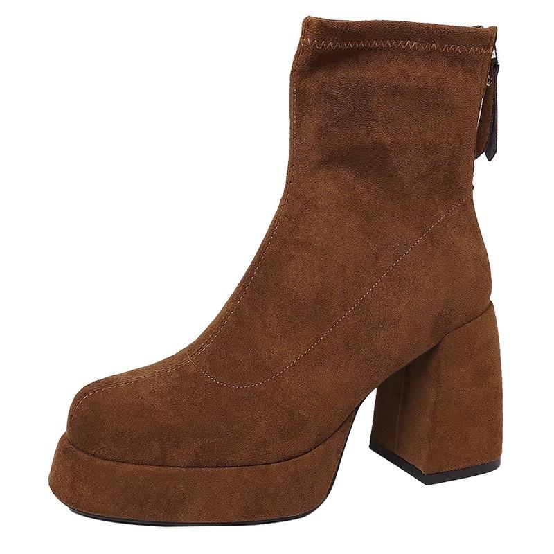 2026 Autumn/Winter New British Style Coarse Heels for Women Wearing High Heels with Skirts and Short Boots