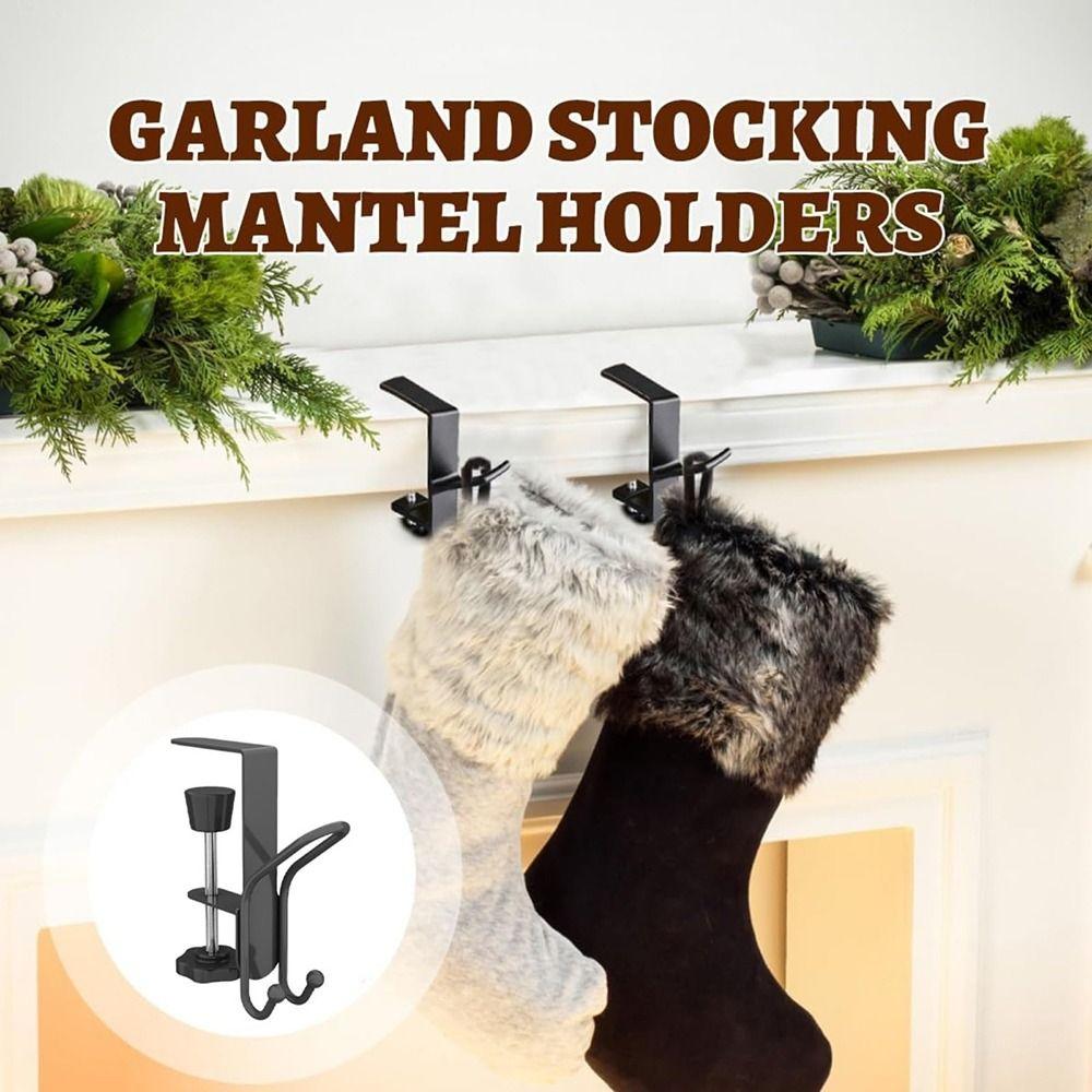 Durable 2-in-1 Fireplace Stocking and Garland Hanger Adjustable Portable Mantle Hooks Multi-functional Table Hook