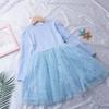 Frostprinsessklänning för flickor, Elsa Långärmad Baby Bomull Höstoutfit, Barnens Puffig Tyllklänning, Födelsedagsklänning