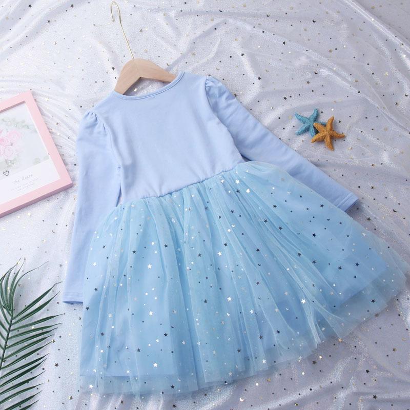 Frostprinsessklänning för flickor, Elsa Långärmad Baby Bomull Höstoutfit, Barnens Puffig Tyllklänning, Födelsedagsklänning