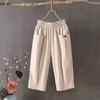 Women's Casual Summer Cotton Hemp Cropped Pants Wide Leg Mid Rise Elastic Waistband Solid Color Comfortable Trendy
