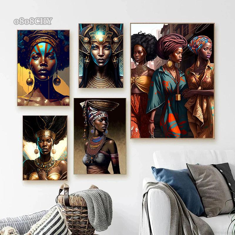 Beautiful African Woman Posters and Prints Canvas Painting Portrait Wall Art Pictures for Living Room Home Decoration No Frame