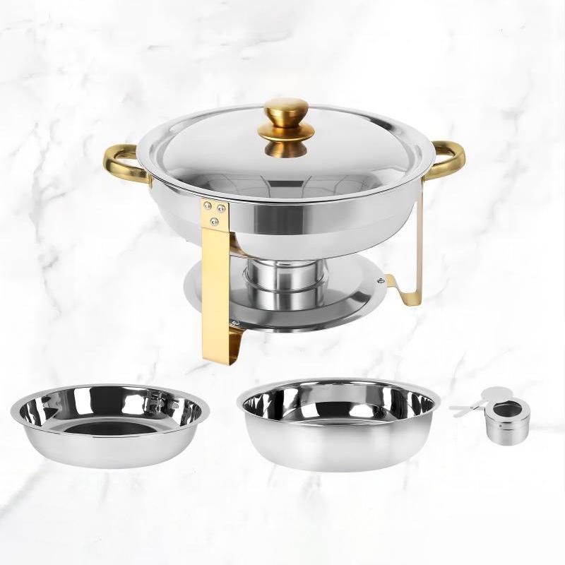 Round Stainless Steel Buffet Stove - Golden Food Warmer for Hotels & Restaurants