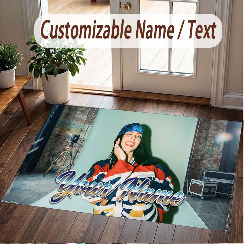 Custom Name Crystal Velvet Rug,Billie Eilish Comfortable Anti Slip Floor Mat For Room Decoration