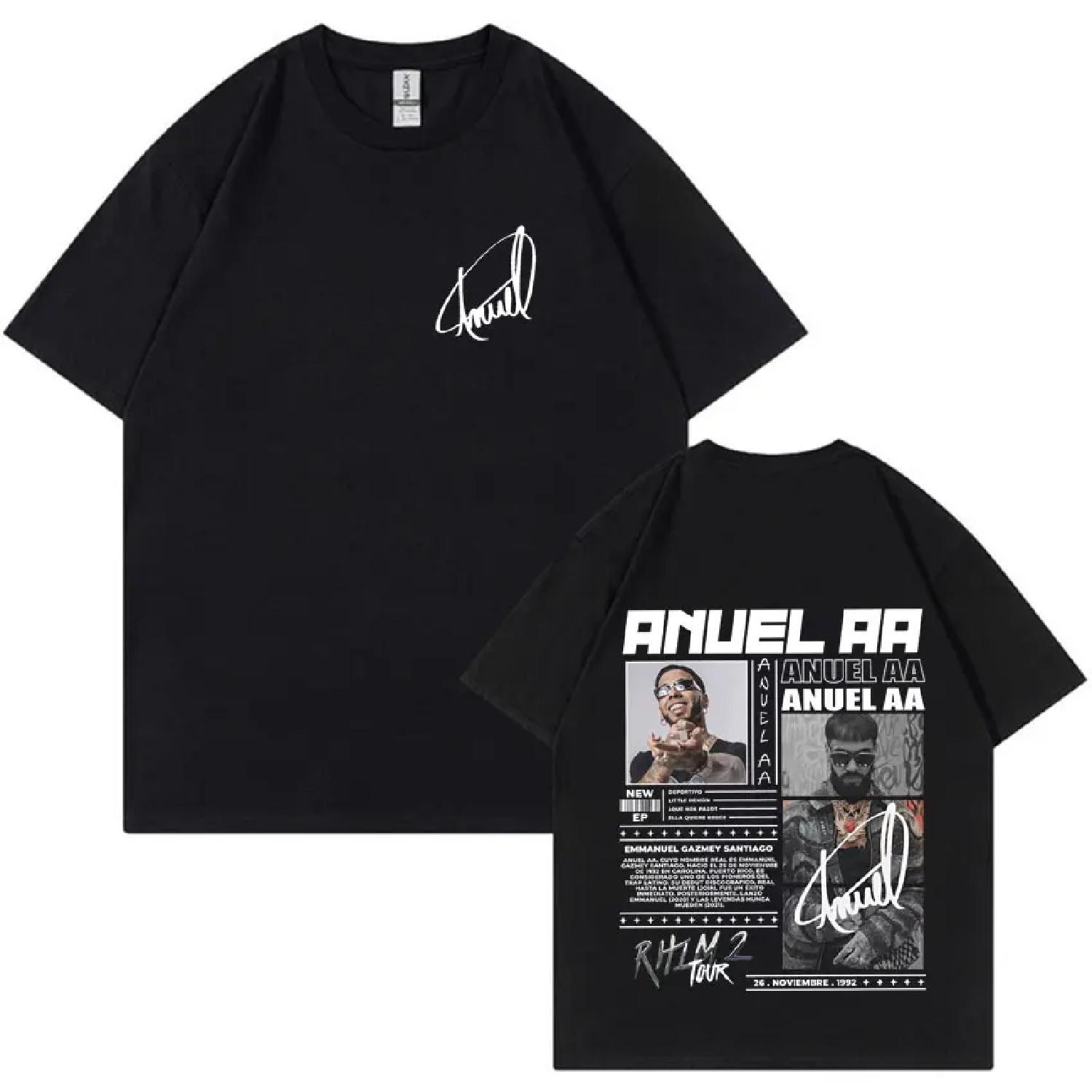 

2025 Hot Sale Rapper ANUEL AA Real Hastala Muerte Tour Aesthetic Oversized Crewneck T Shirt Men Fashion Cotton Short Sleeve Tees S чёрный