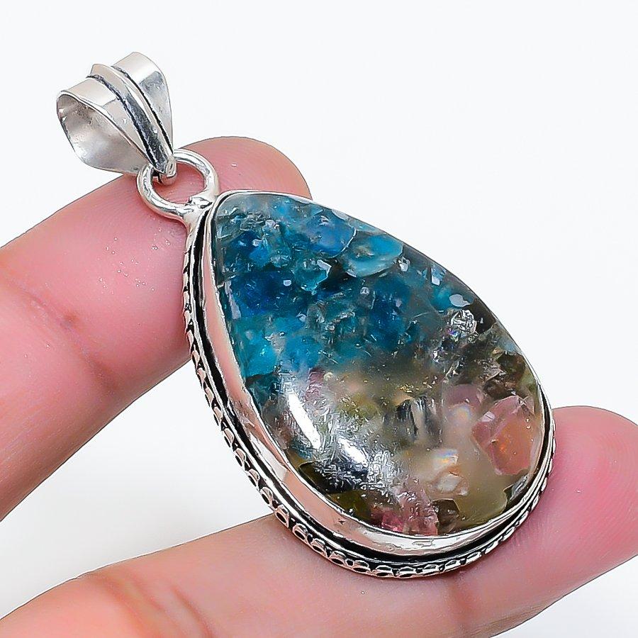 Natural Tourmaline Gemstone Handmade 925 Sterling Silver Pendant 1.93  AP-15831