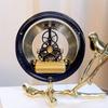 Luxury 6inch Gold Table Clock with Bird Design, Vintage Mechanical Skeleton Desk Clock, European Style Metal Art Ornament