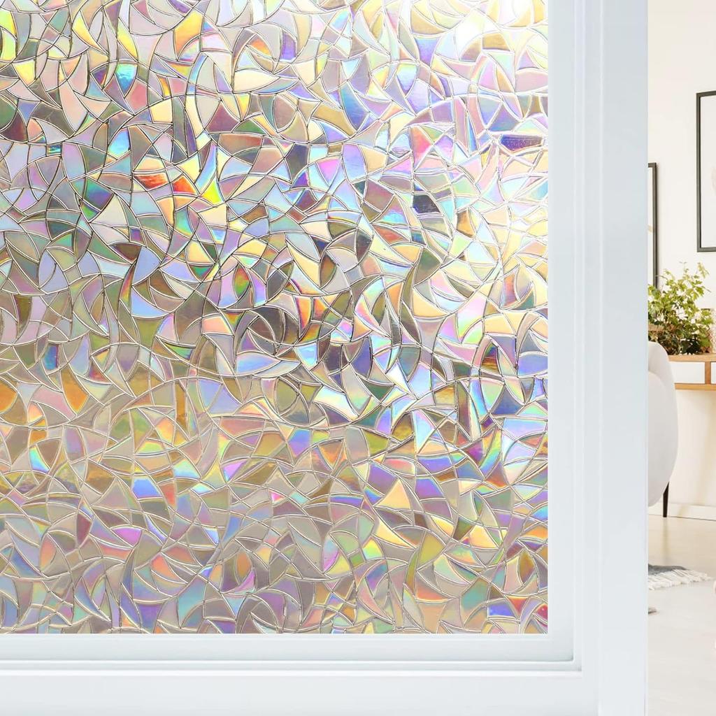 Glass Privacy Film Rainbow Window Clings 3D Decorative Window Vinyl Stained Glass Window Decals Static Cling Window Sticker