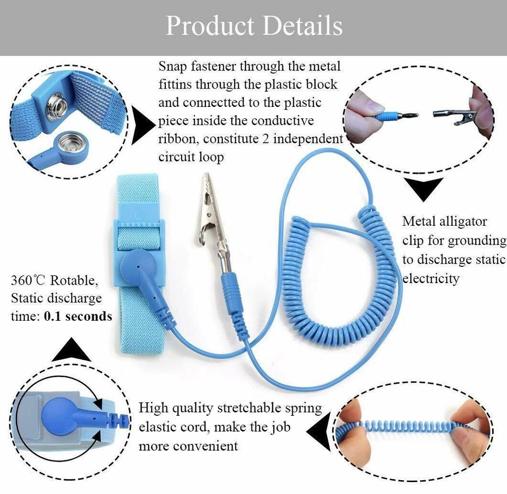 Anti-Static Wrist Strap ESD Grounding Strap L-180cm PU Practical
