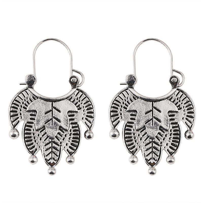 Ретро Простые Круглые Серьги с Текстурой Кленового Листа, Двухслойные, с Застежкой в Виде Листа