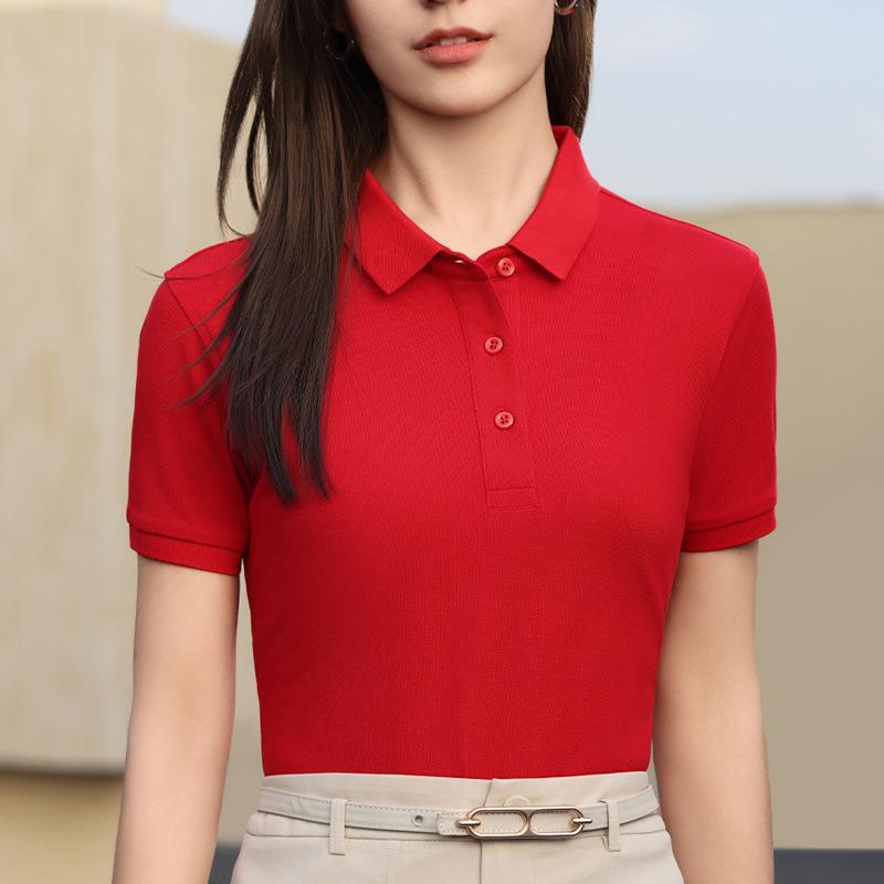 Women's Basic Solid Color Short-sleeved POLO Shirts Summer Knitted Tops Daily Casual Models Can Be Machine Washed and Dry Cleane
