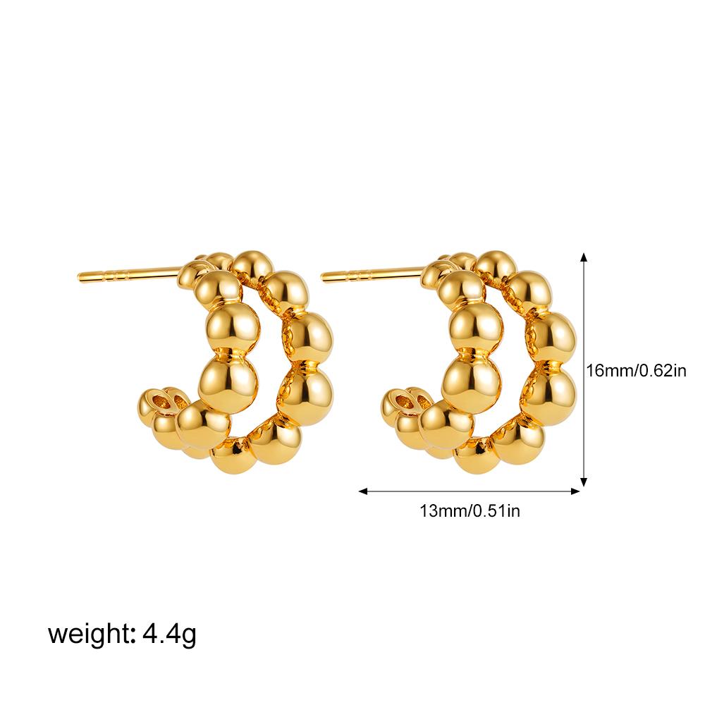 Personalized Double Layer Small Beads Ball C Shape Hoop Earrings for Women Gold Silver Color Stainless Steel Chic Jewelry Trendy