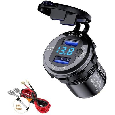 Quick Charge 3.0 36W Auto Dual USB Ladegerät QC3.0 Wasserdicht mit Voltmeter Schalter für 12V/24V Motorrad ATV Boot Marine