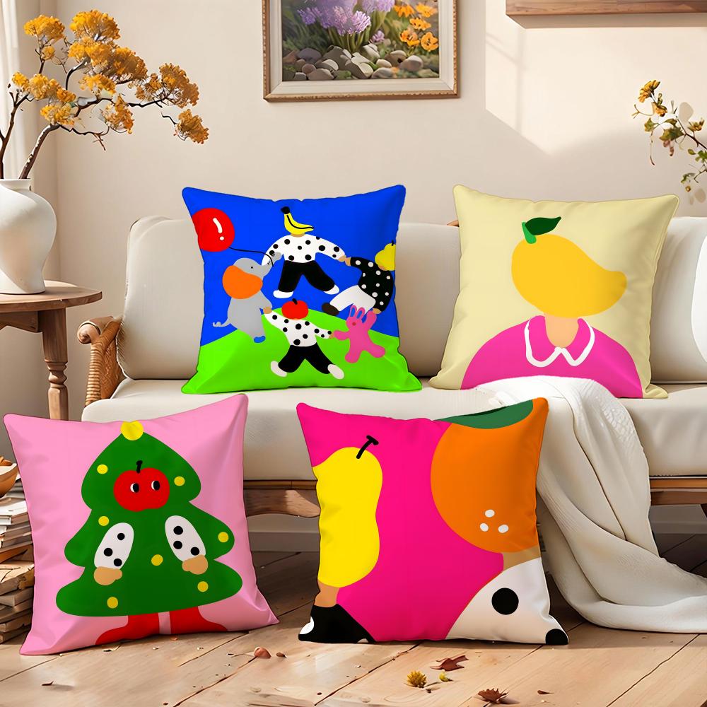 Cute Fruit Character Cushion Cover Premium Comfort Reversible Pillow Cove Two in One Design for Any Room Car Interior