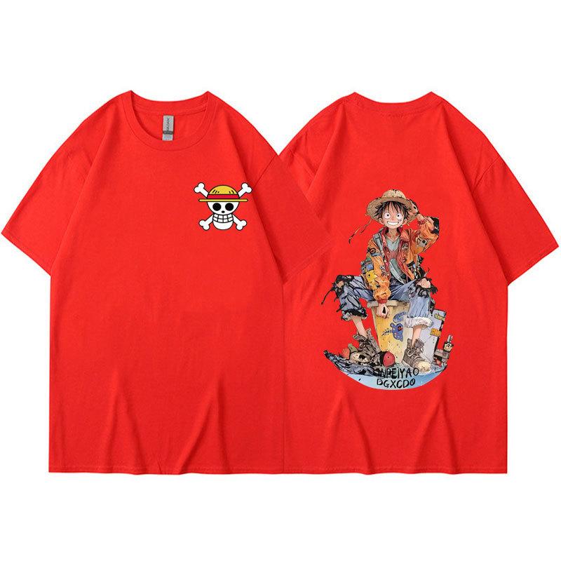 Anime ONE PIECE Mens Summer T-shirt Kawaii Harajuku Manga Graphic Tops Tees Shirt Cotton Casual Cartoon Short-Sleeves Tshirts Streetwear