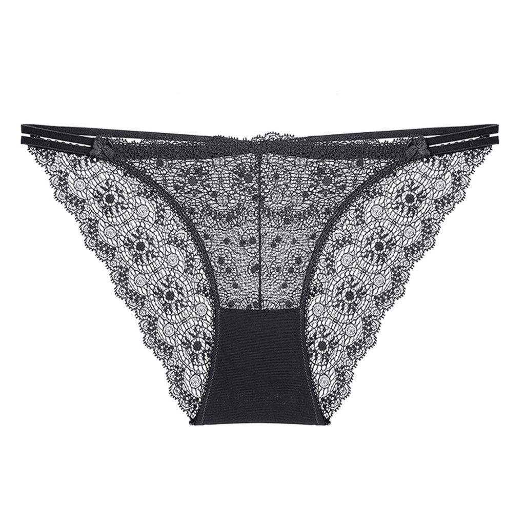 French sexy panties, thin see-through mesh lace large size panties, pure cotton crotch low-rise briefs