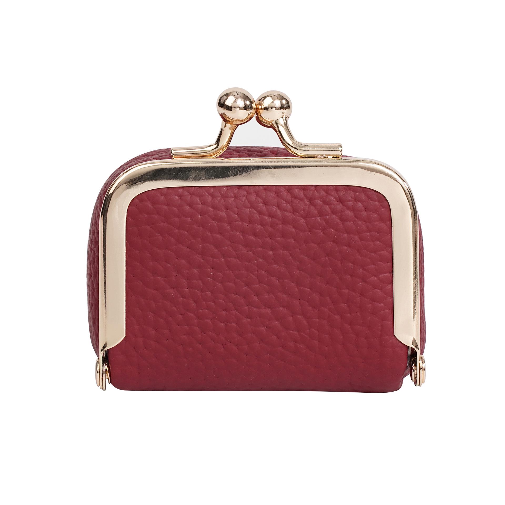 

Жіночий гаманець для монет та мішечок для прикрас з натуральної шкіри: Маленький міні-холдер для монет, сережок, намист вина червоного кольору