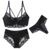 Plus Size Sexy Lingerie Three-Piece Set Lace Trim Breathable Ultra-Thin Bra Set Push-Up and Shaping Bra Skin-Friendly and Comfortable Panties