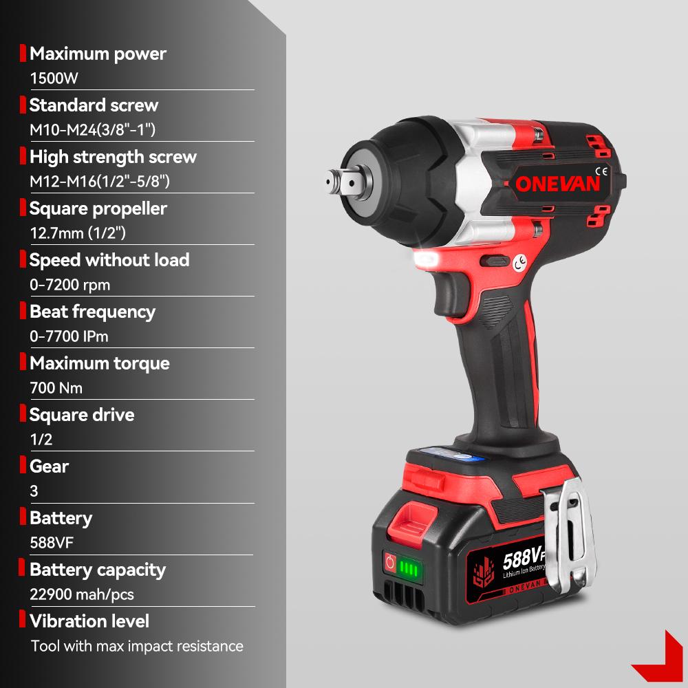 ONEVAN 588VF 700 N.M Dreiemoment Børsteløs Elektrisk Slagnøkkel 1/2 Tomme Børsteløs Slagnøkkel DTW700 Batteridrevet Verktøy For Makita 18v Batteri