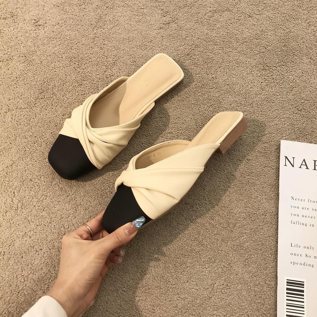 Coole Hausschuhe Damen Oberbekleidung 2025 Frühling neu kleiner duftender Temperament Fee sanft flacher Boden rutschfest Tasche Kopf halbe Hausschuhe