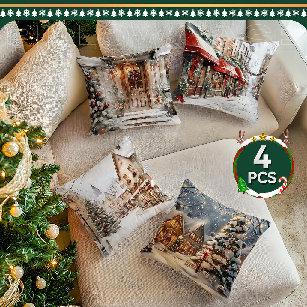 Christmas Themed Winter Street Houses Cushions Pillowcase Cushion Cover Throw Pillow Sofa Decoration Pillowcover Home Car Decor