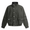 Mens Vintage Utility Jacket With Large Pockets Loose Fit Stand Collar Cotton Blend Fall Outerwear