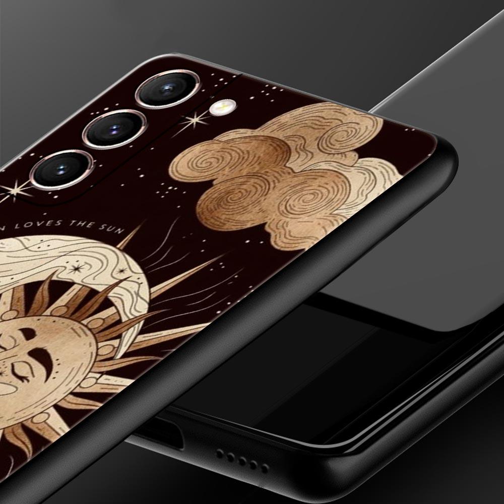 Moon Sun Phone Case For Samsung Galaxy S26 Ultra S25 Plus S24 FE S23 S22 5G S21 S20 Cover Black Soft