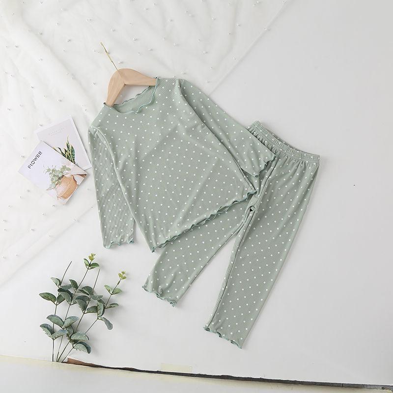 

Комплект детской пижамы с длинным рукавом в горошек для девочек - Домашняя одежда из двух частей для весны и осени 110 cm