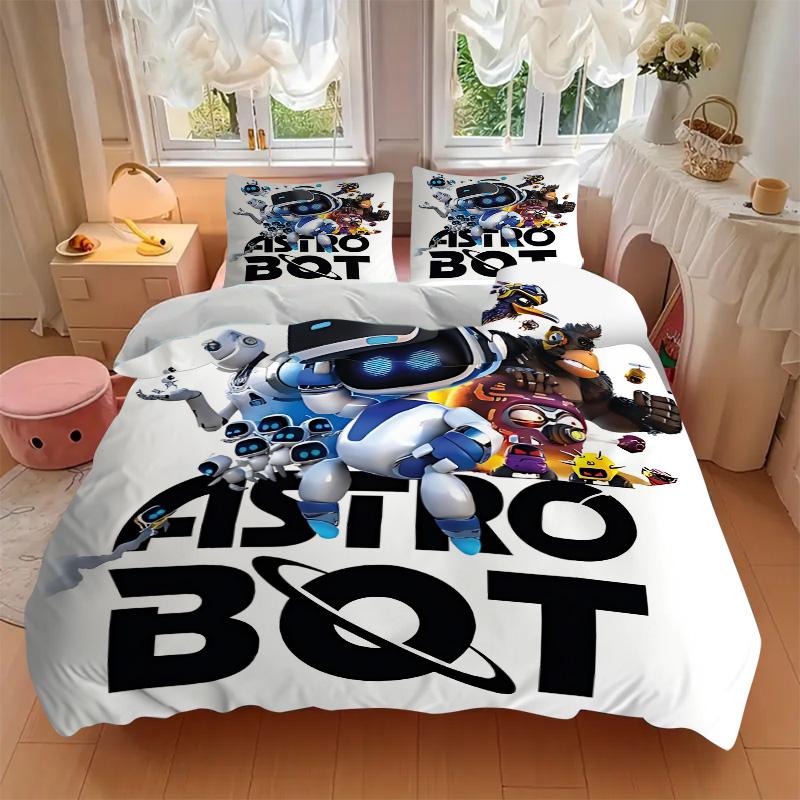 Astro Bot Abenteuer Druck 3-teiliges Bettwäsche-Set Bettbezug mit 2 Kissenbezügen Heim-Geburtstagsgeschenk