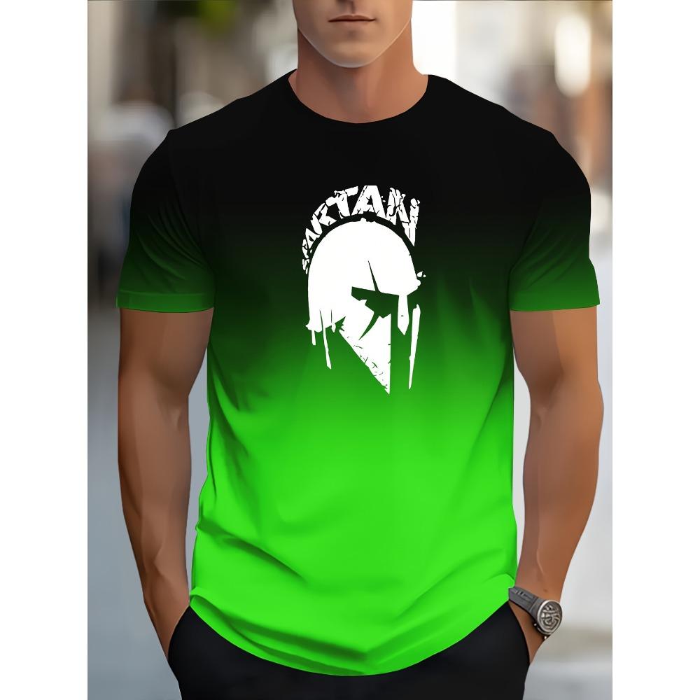 Casual Gradient Color Short Sleeve Top Fashion Men's Spartan Graphic Print T-shirt Oversized Breathable Muscle Crew Neck T Shirt