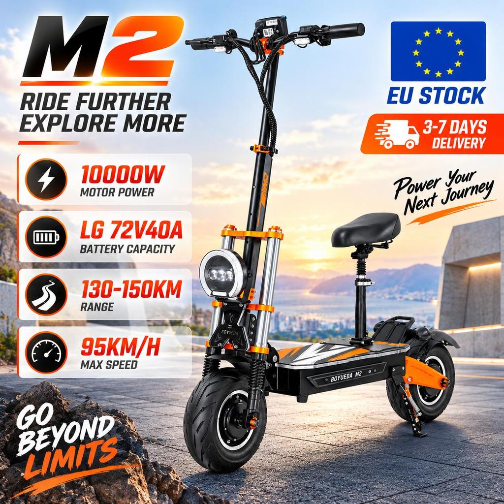 BOYUEDA M2 Model 10000W 72V 40Ah Dual-Motor Adult Electric Scooter with 12-inch Tires, LCD Display, Maximum Speed of 95 Km/h,