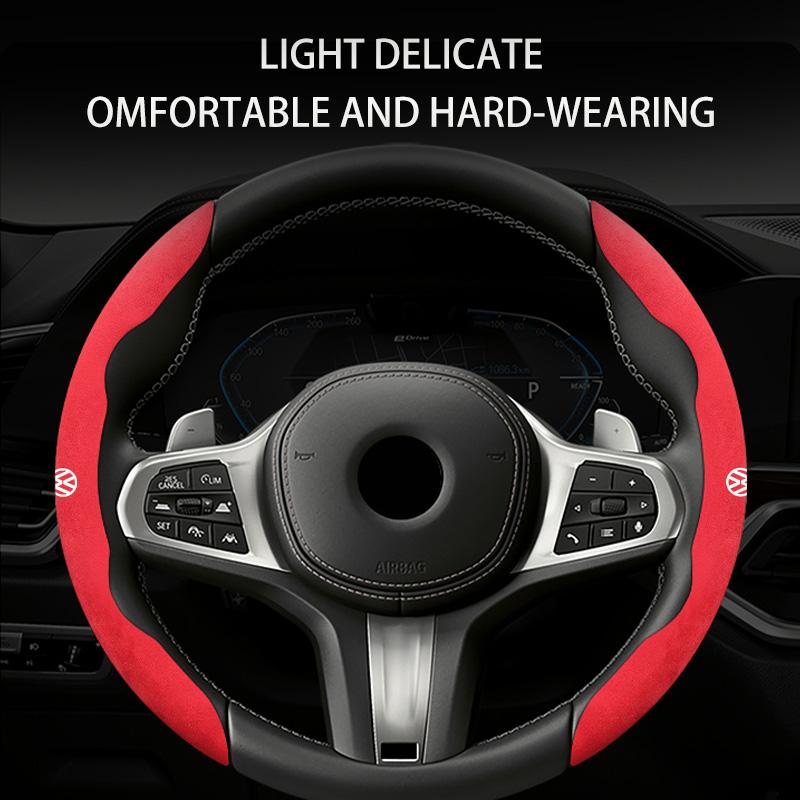 Leather Car Steering-wheel Cover Anti-slip Steer Wheel Cushion For Volkswagen VW Scirocco Passat Polo B5 B6 B7 CC Tiguan Sharan QS0