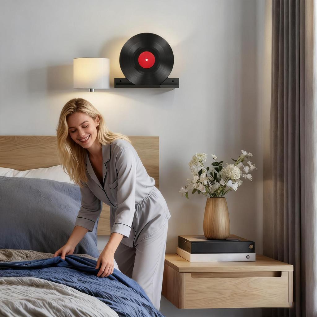 Record Wall Shelf 12-inch Black Floating Acrylic Shelf Wall Mount Disc Display Rack for Home Dorm Office Apartment Living Room