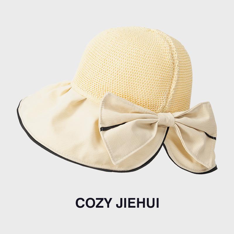 New Portable Bow Big Edge Hat Women's Foldable Sunscreen Hat Beach Sun Hat Breathable Versatile Fisherman Hat