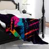 1pc Skateboard Teen Print Fleece Blanket - Heavy-Duty Quilted Plush Bedspread with Neon Skateboarder & Graffiti Design, All-Seas