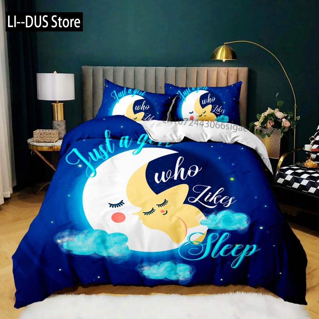 Cartoon Duvet Cover Set Howling Wolf In The Moonlit Night Bedding Set Polyester Just A Girl Who Loves Wolves Pattern Quilt Cover