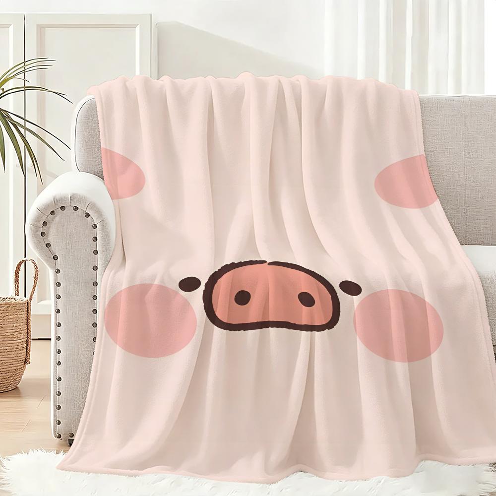 L-lulu Pig Throw Lightweight 240g Flannel Blanket Soft Skin-friendly for Summer Cooling
