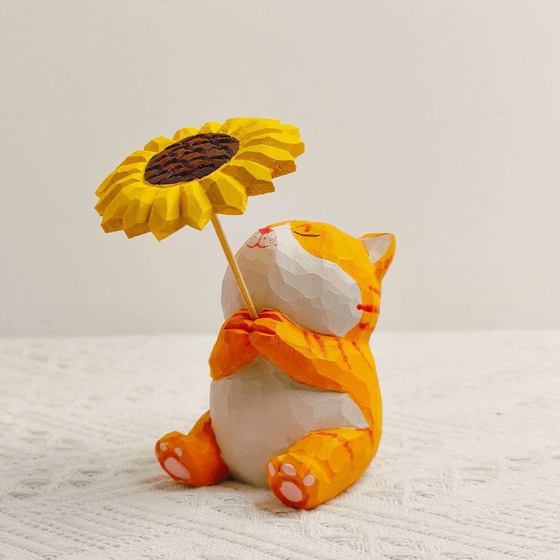 Wooden Orange Cat Carving Gift Handcrafted Decor For Birthdays And Holidays