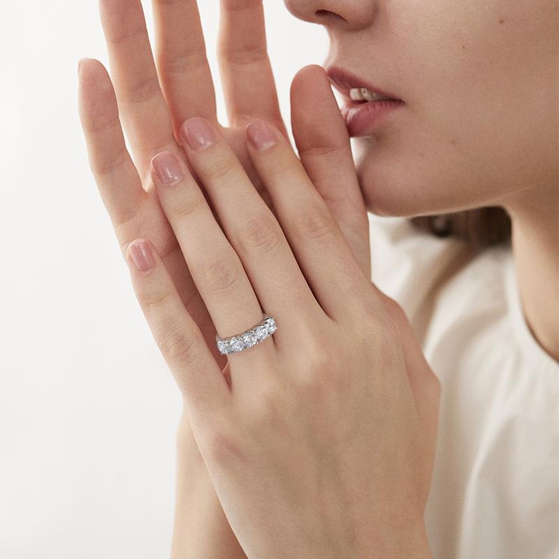 Smyoue 2.5/5CTTW D Color Genuine Moissanite Rings for Women 5 Gemstone Bridal Wedding Jewelry 925 Silver Ring