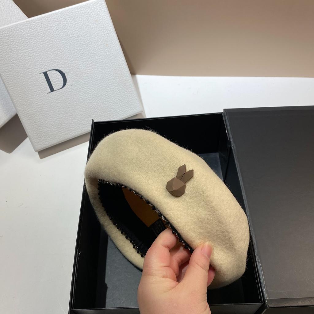 Wool Beret Ins Age Reducing Rabbit Octagonal Hat Internet Celebrity Crystal Bead Versatile Painter Hat
