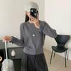 Petite Women's Korean Plaid Patchwork Round Neck Sweater - Autumn/Winter Style