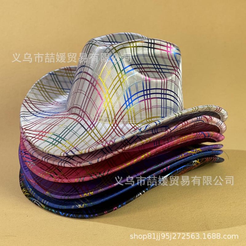 European and American Colorful Sequined Striped Plaid Western Cowboy Hat Women's Party Bar Stage Fashion Top Hat