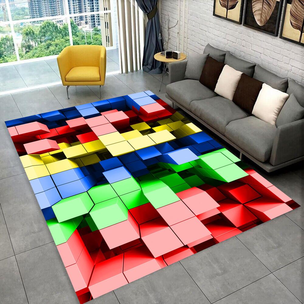 3D Retro Game Tetris Gamer Cartoon Area Rug,Carpet for Home Living Room Bedroom Sofa Doormat Decor,kid play Non-slip Floor Mat