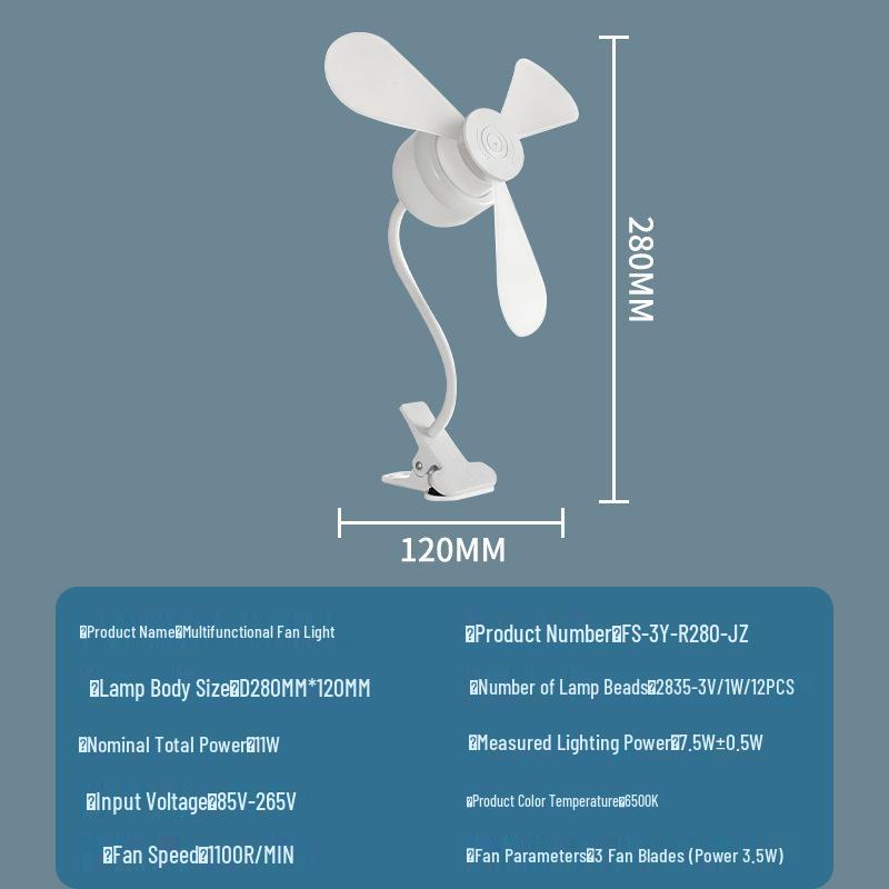 

LED Eye-Protective Silent Clip Fan with Three-Speed Adjustment for Bedroom and Living Room White
