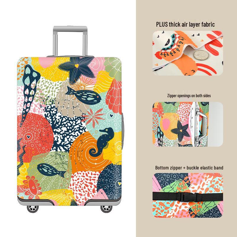 Elastic Zippered Travel Suitcase Protective Cover - Durable, Printed, and Wear-Resistant